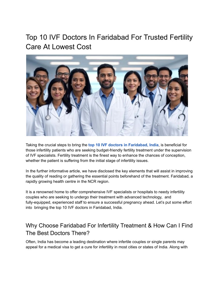 top 10 ivf doctors in faridabad for trusted n.w