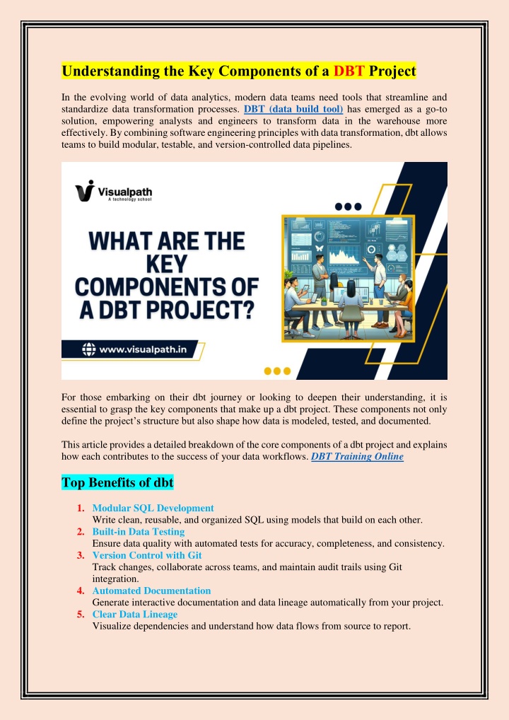 understanding the key components of a dbt project n.w
