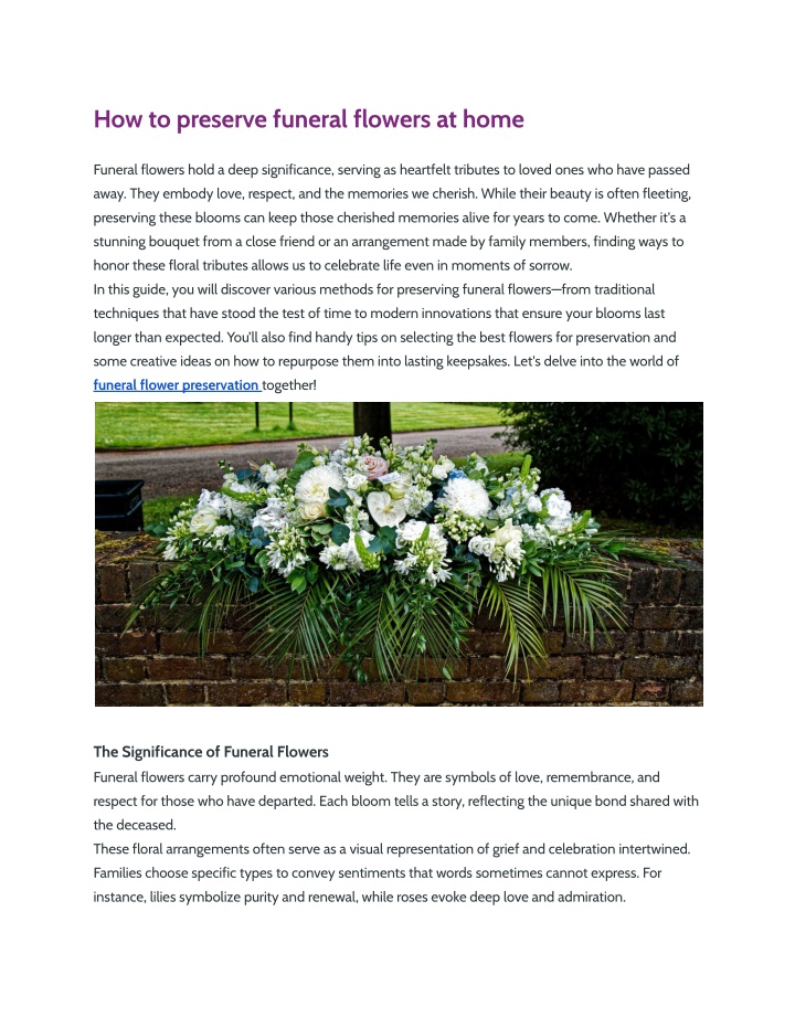 how to preserve funeral flowers at home n.w