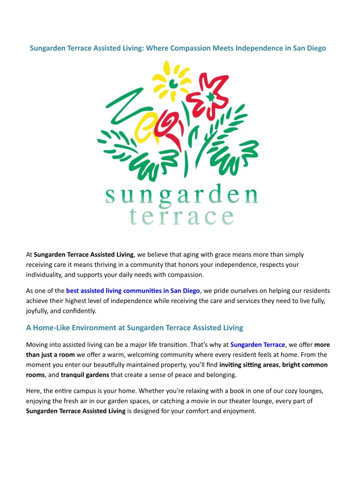 sungarden terrace assisted living where n.w