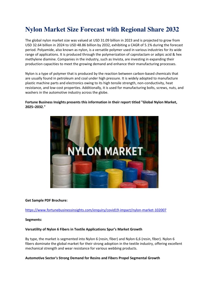 nylon market size forecast with regional share n.w