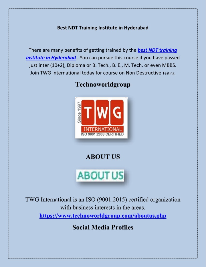 best ndt training institute in hyderabad n.w