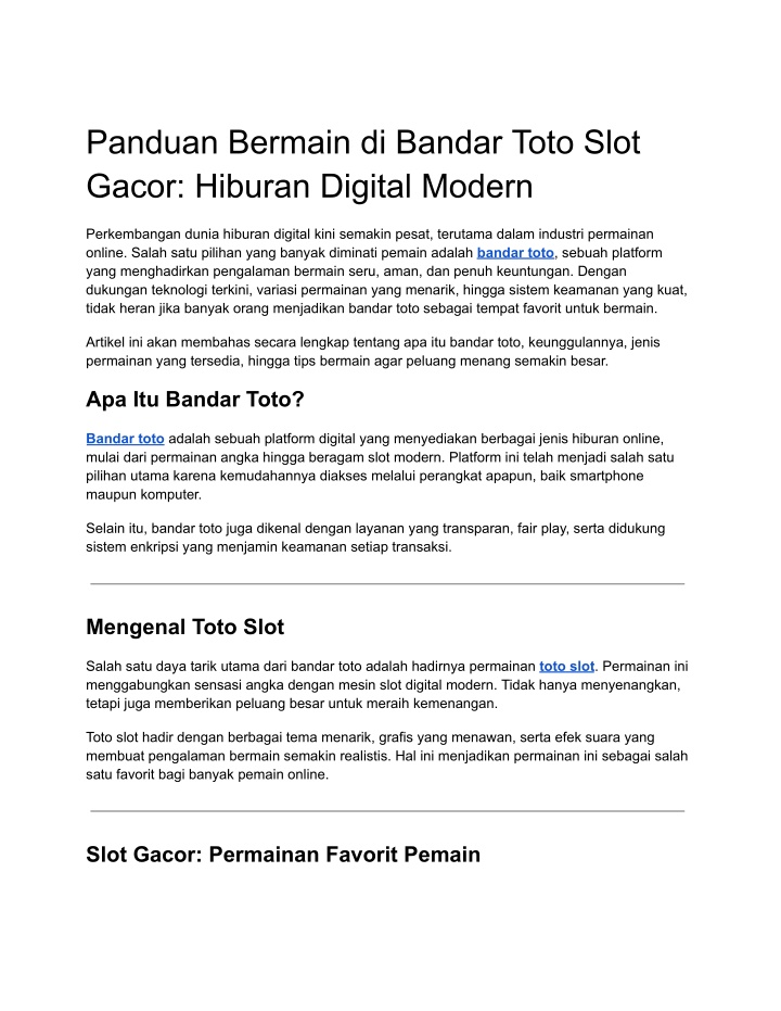 panduan bermain di bandar toto slot gacor hiburan n.w