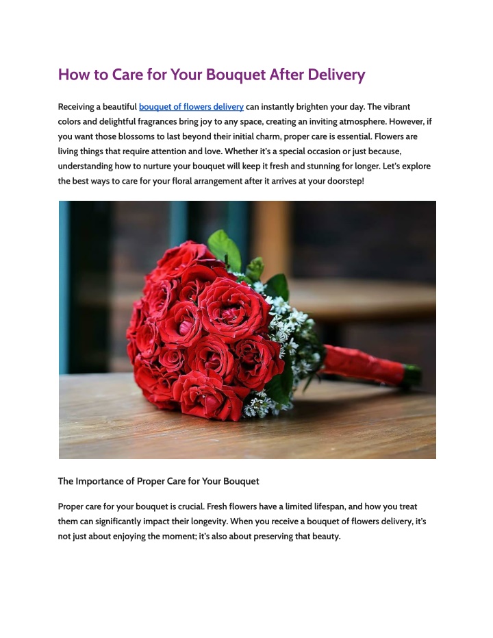 how to care for your bouquet after delivery n.w