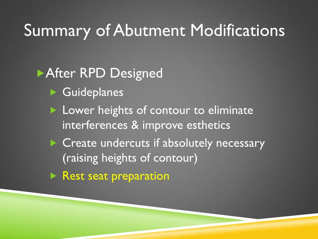 summary of abutment modifications n.w