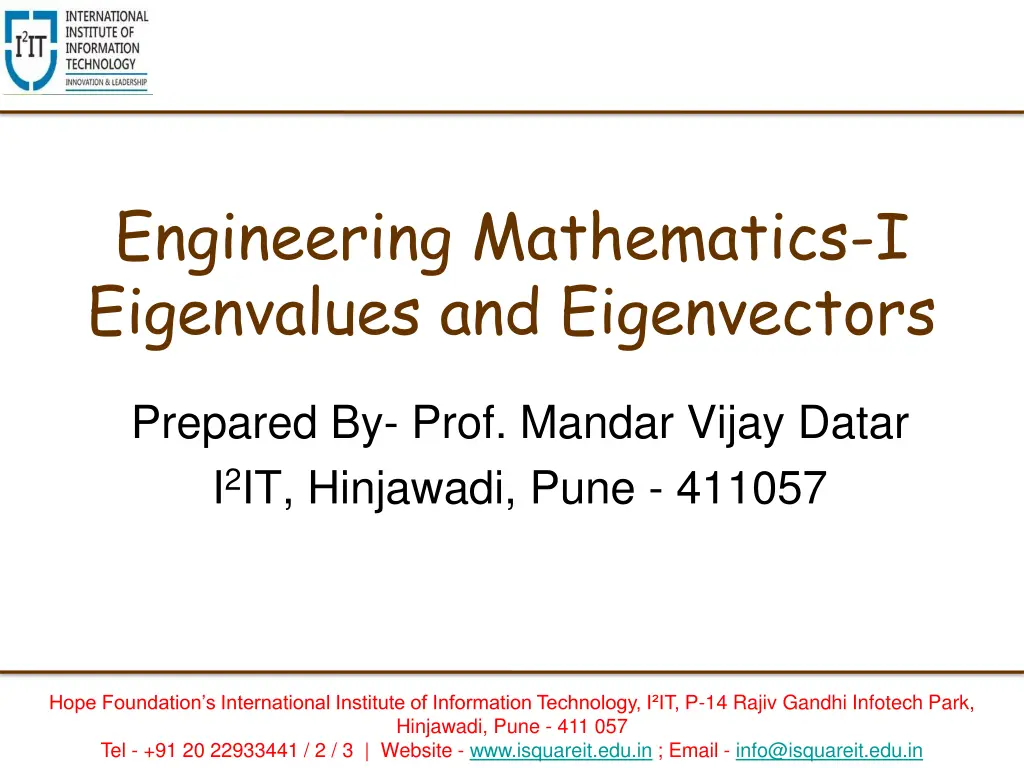 engineering mathematics i eigenvalues n.w