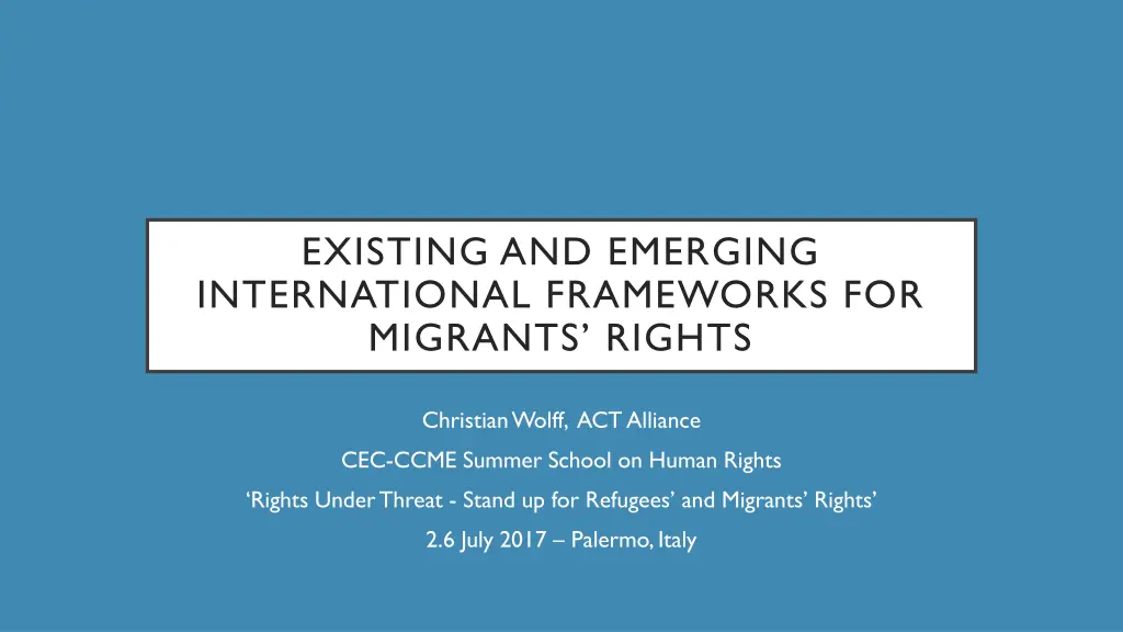 existing and emerging international frameworks n.w