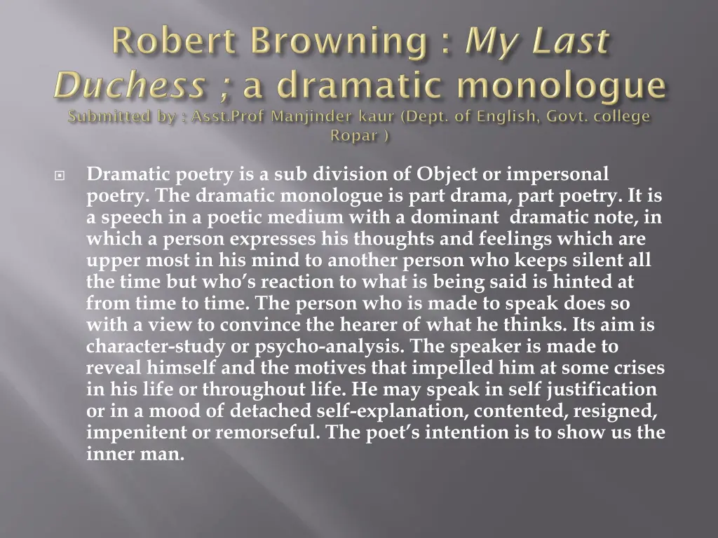dramatic poetry is a sub division of object n.w