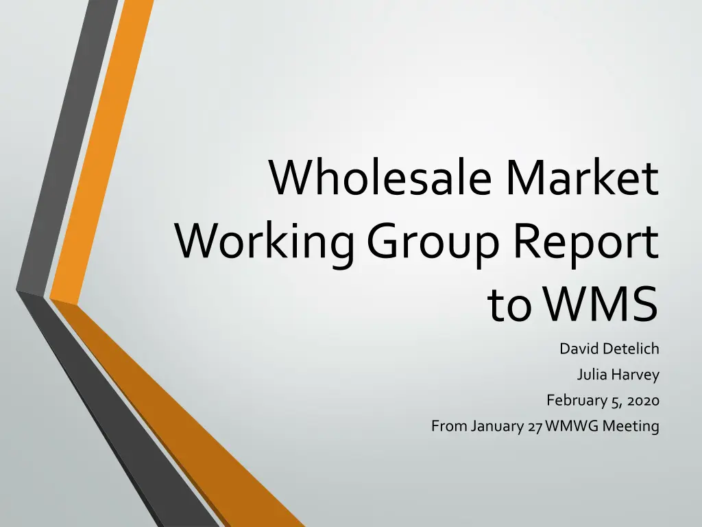 wholesale market working group report n.w