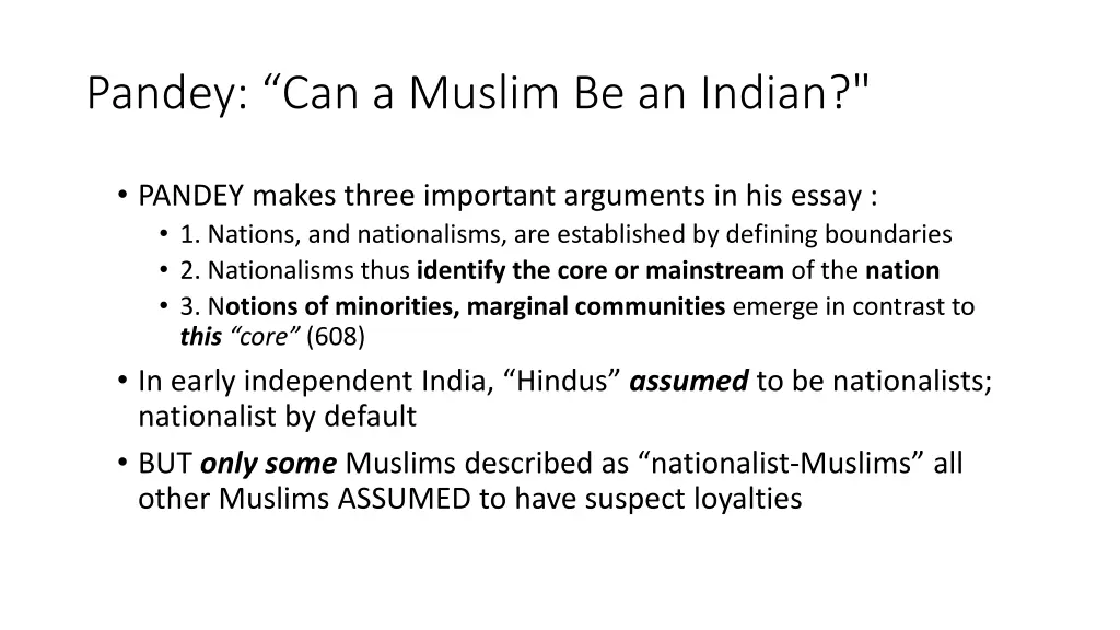 pandey can a muslim be an indian n.w