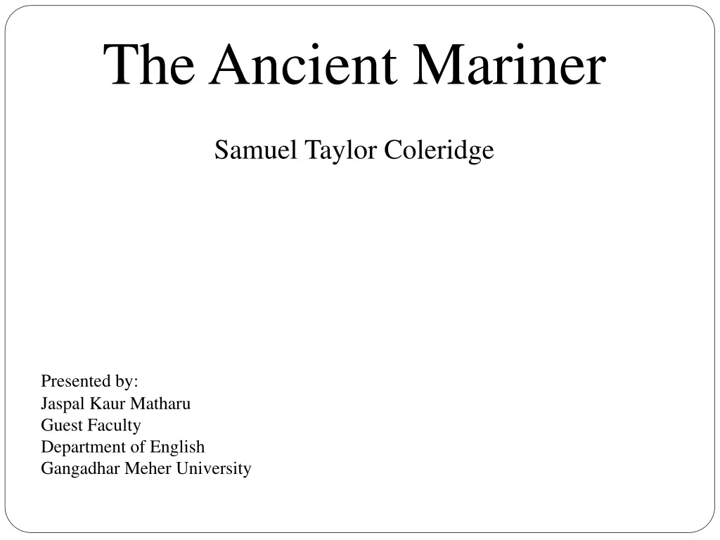 the ancient mariner n.w