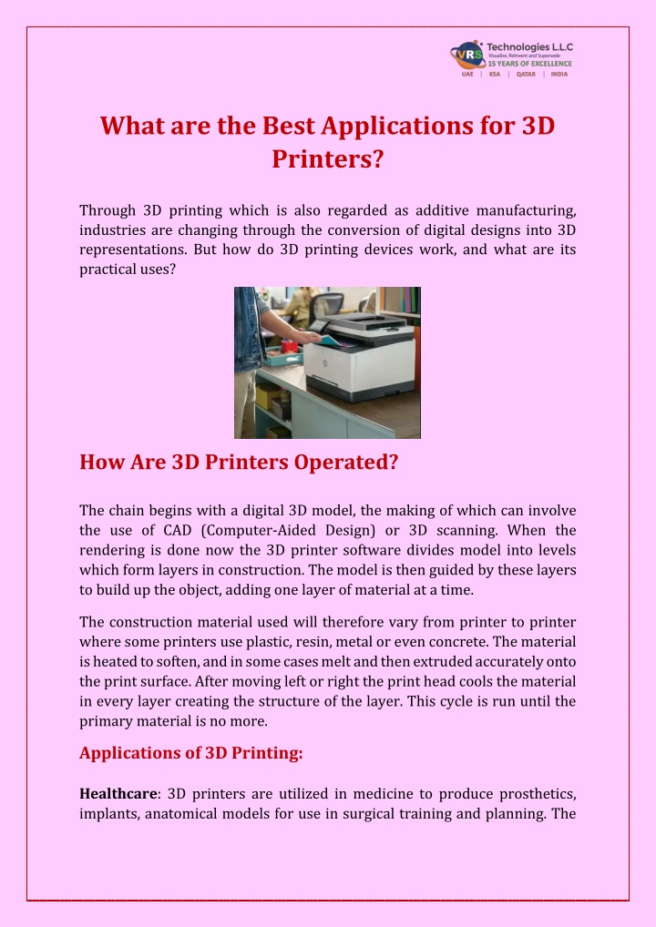 what are the best applications for 3d printers n.w