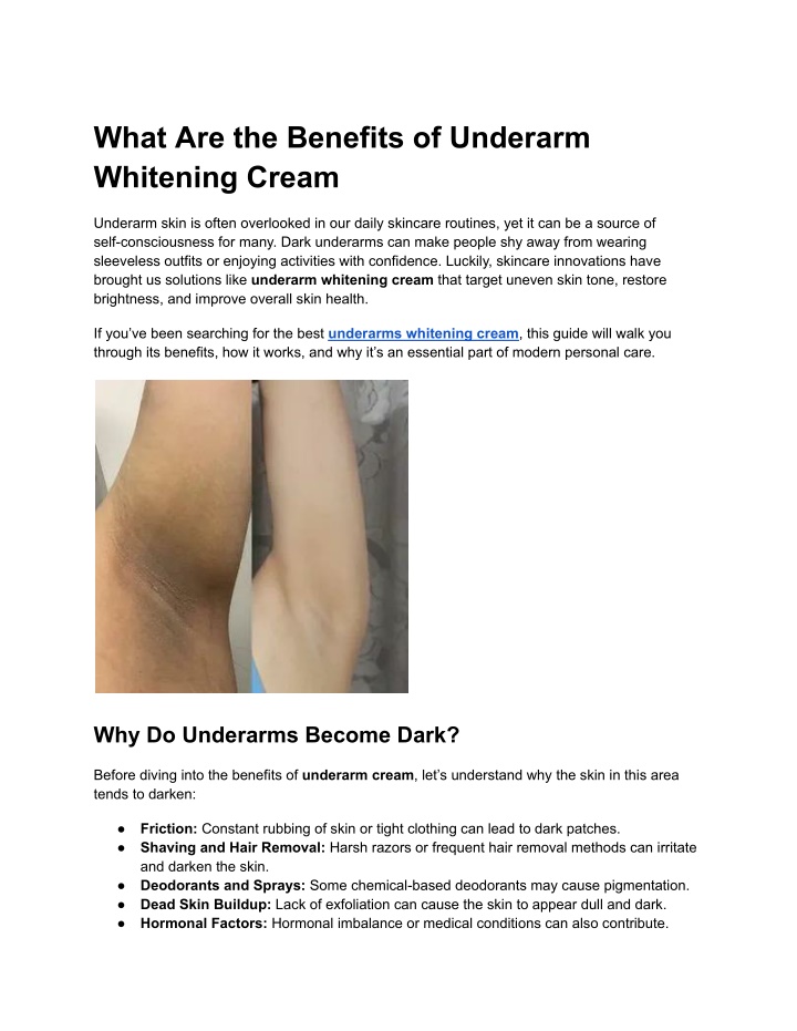 what are the benefits of underarm whitening cream n.w