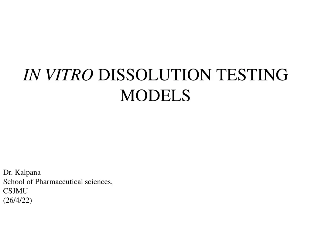 in vitro dissolution testing models n.w