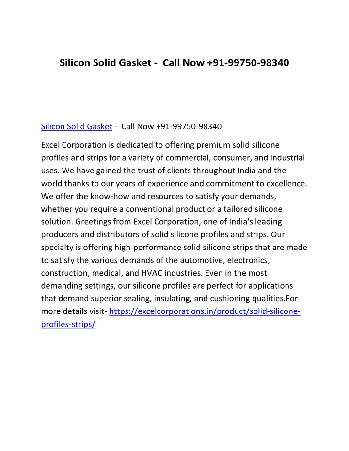 silicon solid gasket call now 91 99750 98340 n.w