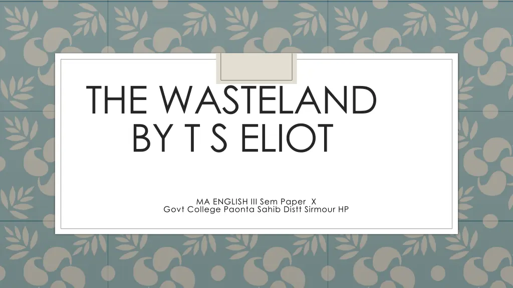 the wasteland by t s eliot n.w