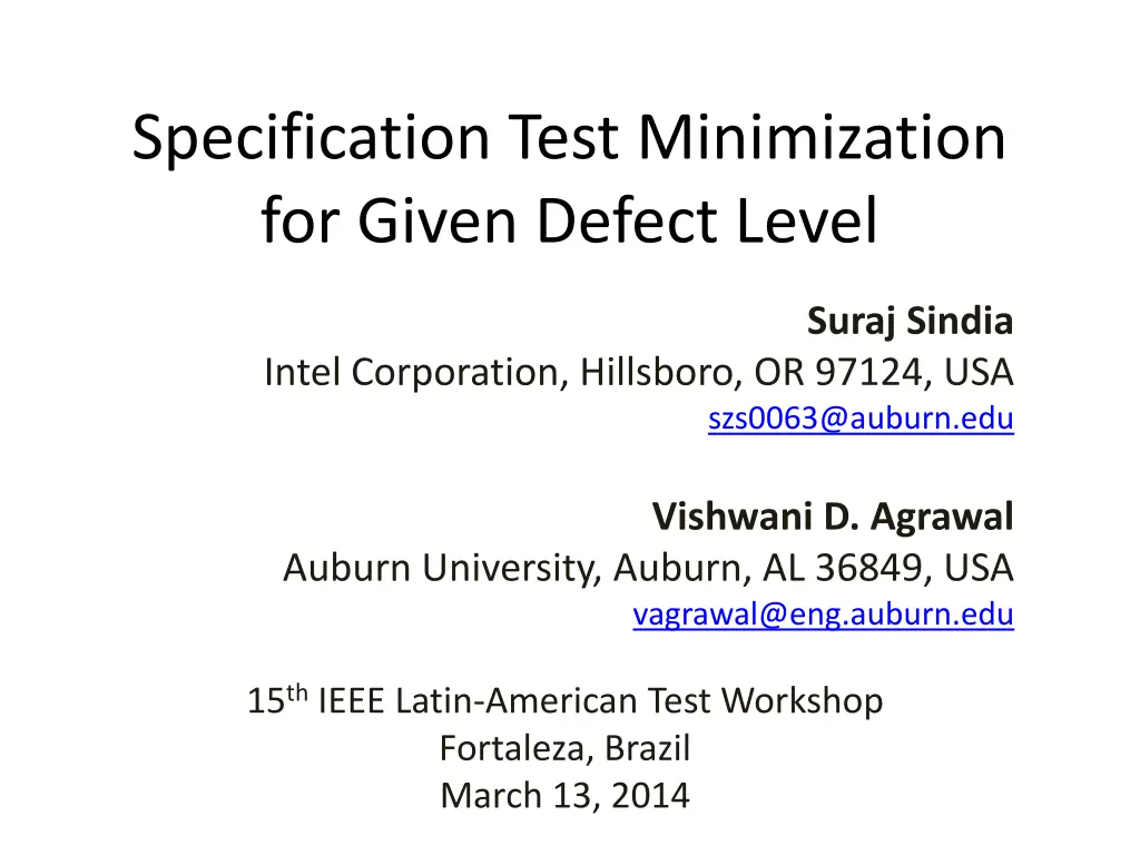 specification test minimization for given defect n.w
