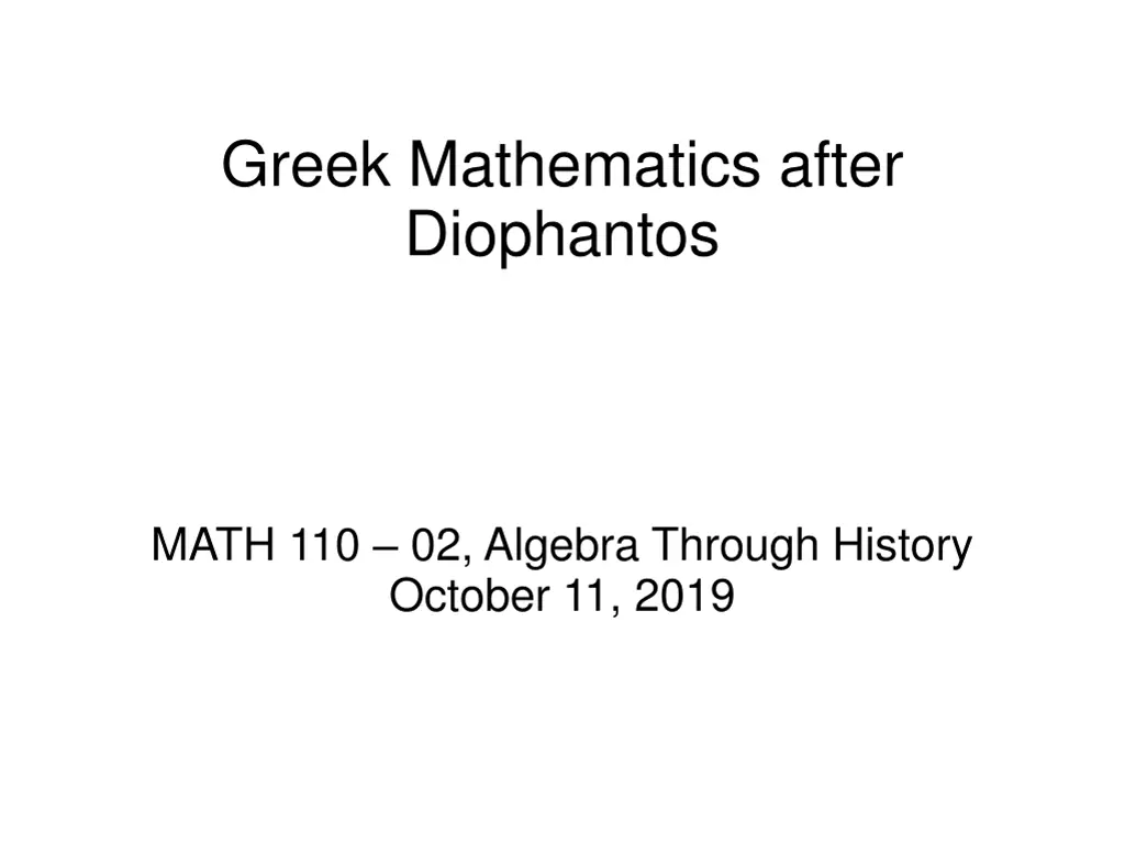 greek mathematics after diophantos n.w