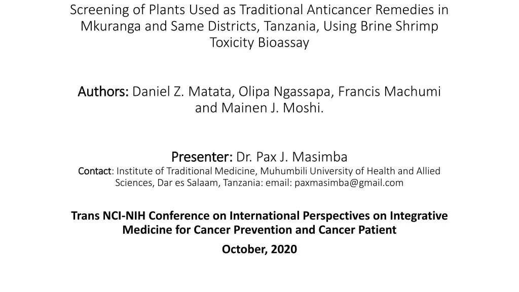 screening of plants used as traditional n.w