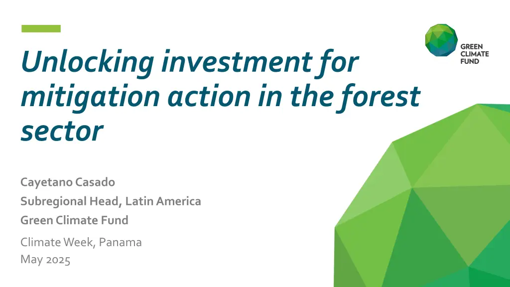 unlocking investment for mitigation action n.w