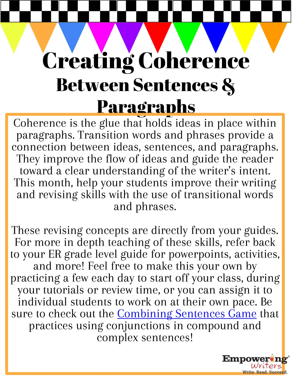 creating coherence between sentences paragraphs n.w