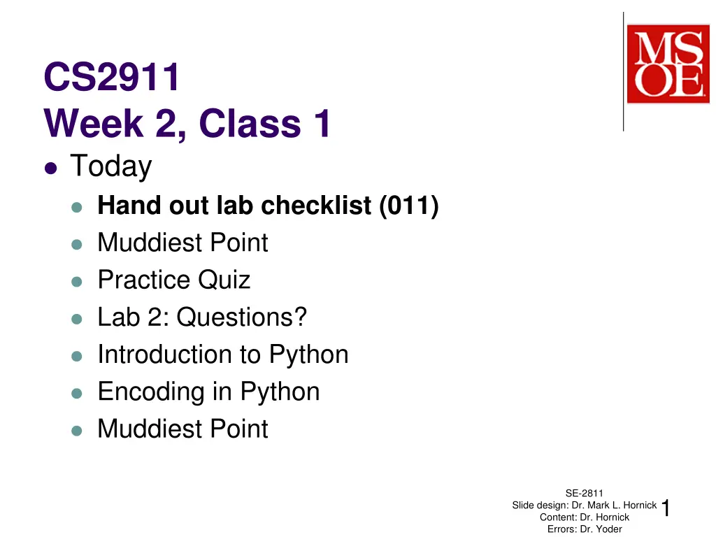 cs2911 week 2 class 1 today hand n.w