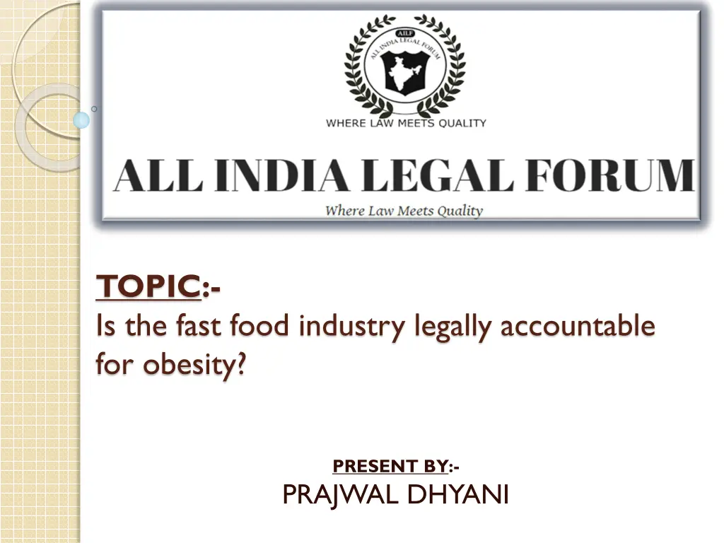 topic is the fast food industry legally n.w