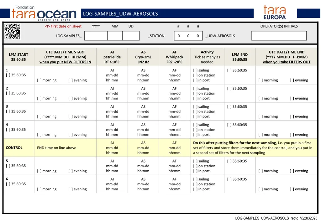 log samples udw aerosols n.w