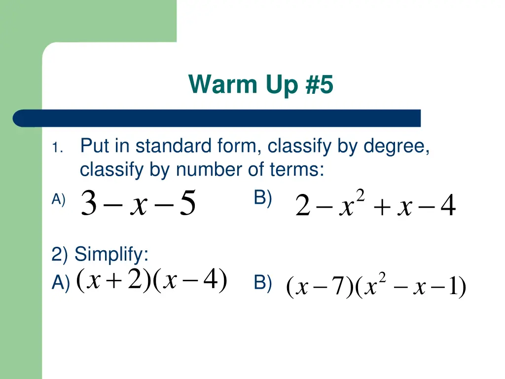 warm up 5 n.w