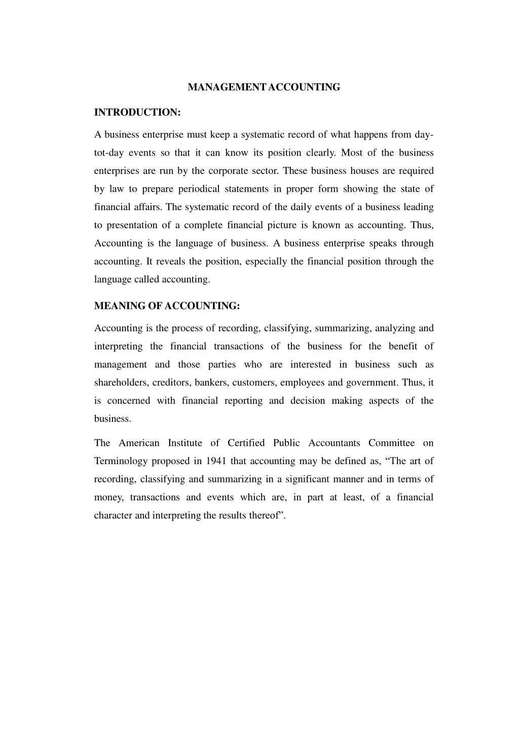 management accounting n.w