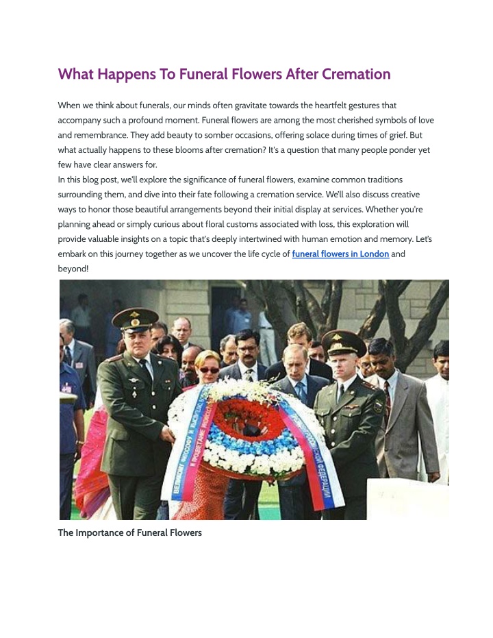 what happens to funeral flowers after cremation n.w