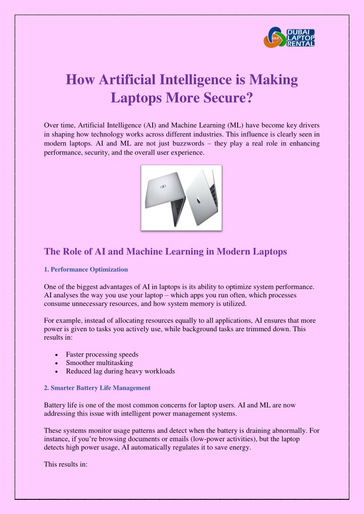 how artificial intelligence is making laptops n.w