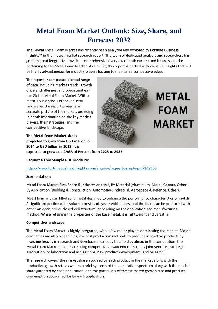 metal foam market outlook size share and forecast n.w