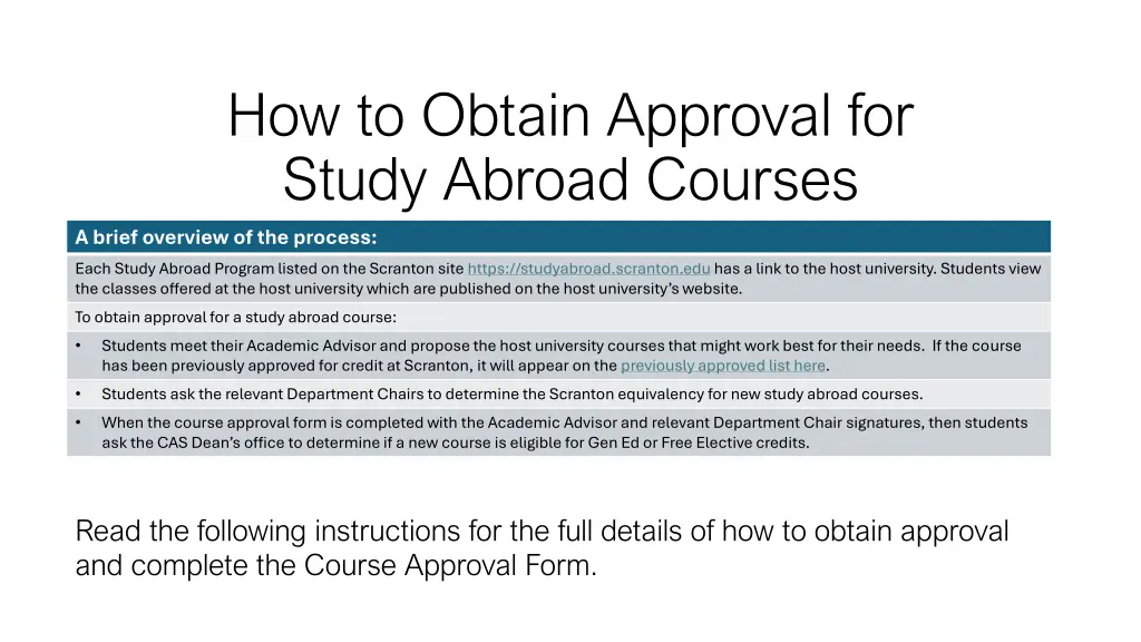 how to obtain approval for study abroad courses n.w