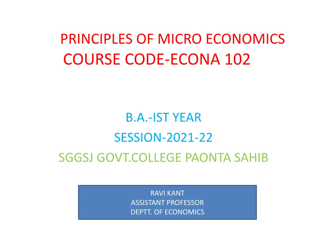 principles of micro economics course code econa n.w