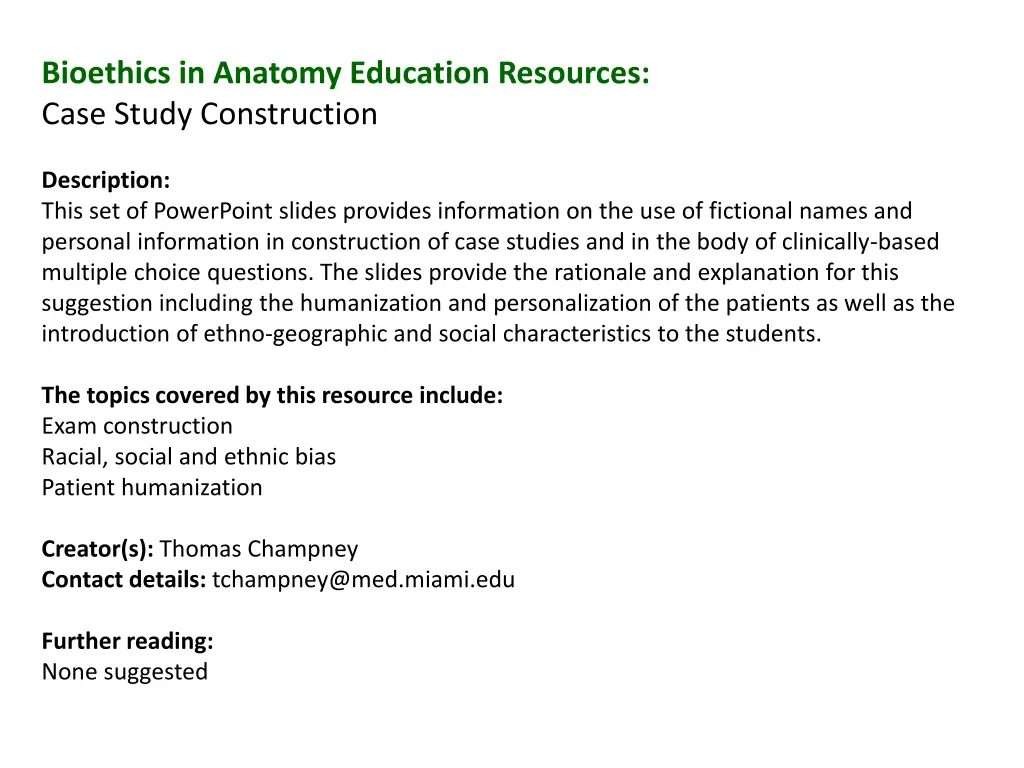 bioethics in anatomy education resources case n.w