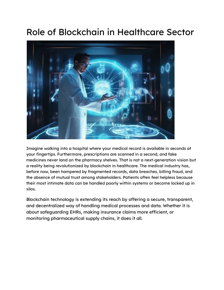 role of blockchain in healthcare sector n.w