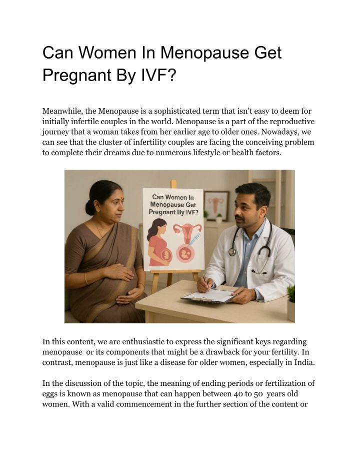 can women in menopause get pregnant by ivf n.w