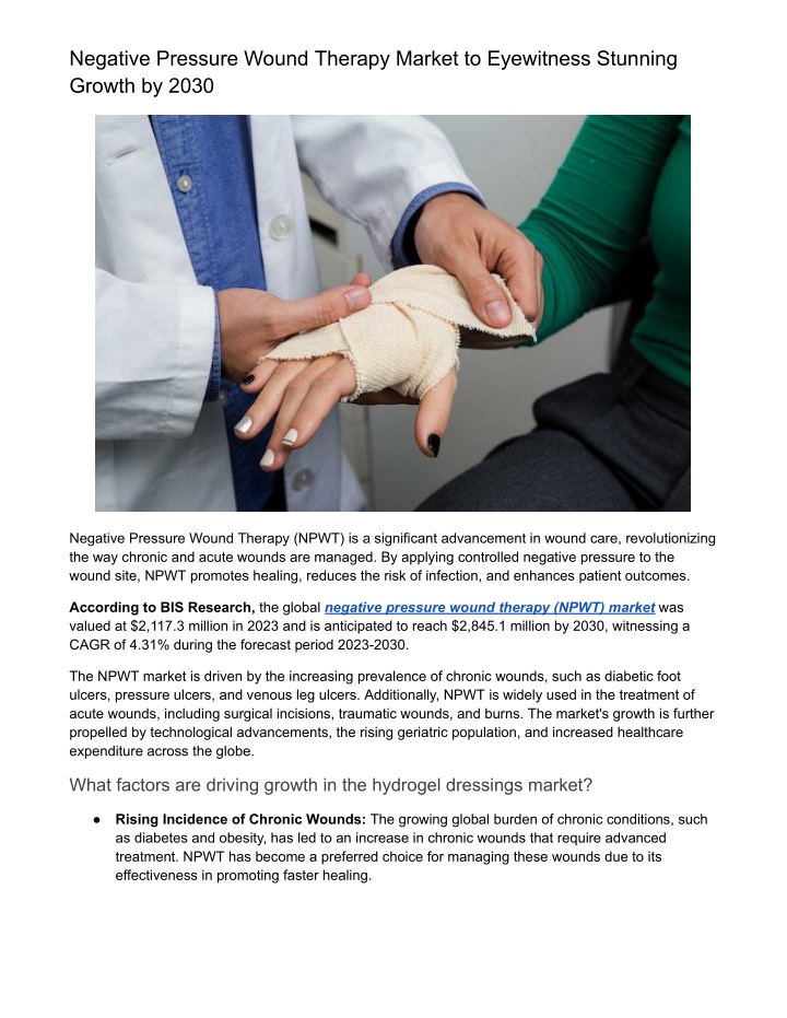negative pressure wound therapy market n.w
