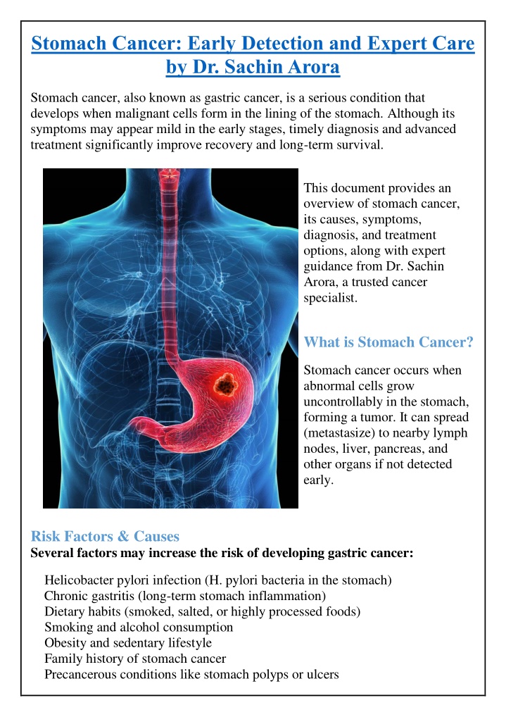 stomach cancer early detection and expert care n.w