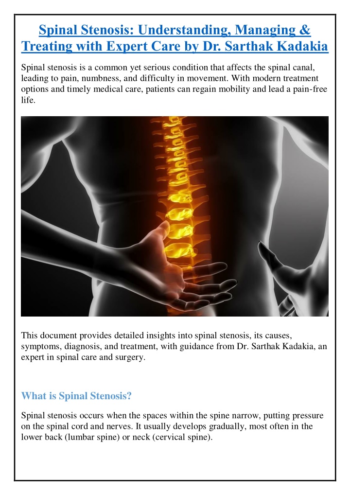 spinal stenosis understanding managing treating n.w
