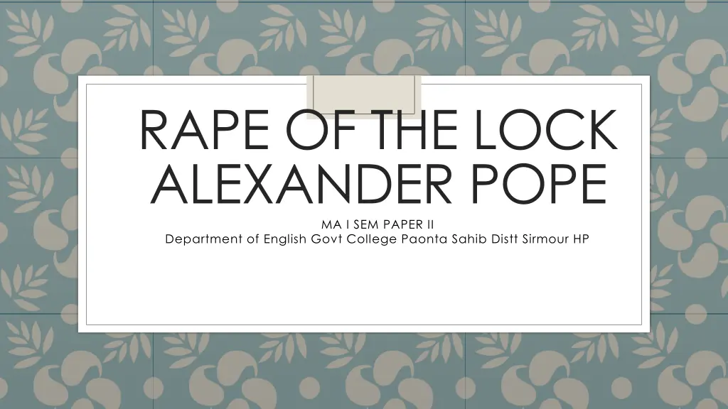 rape of the lock alexander pope ma i sem paper n.w