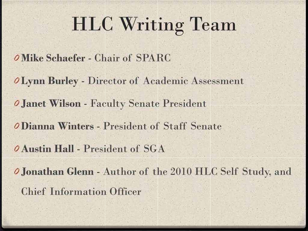 hlc writing team n.w