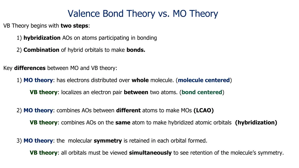 valence bond theory vs mo theory n.w
