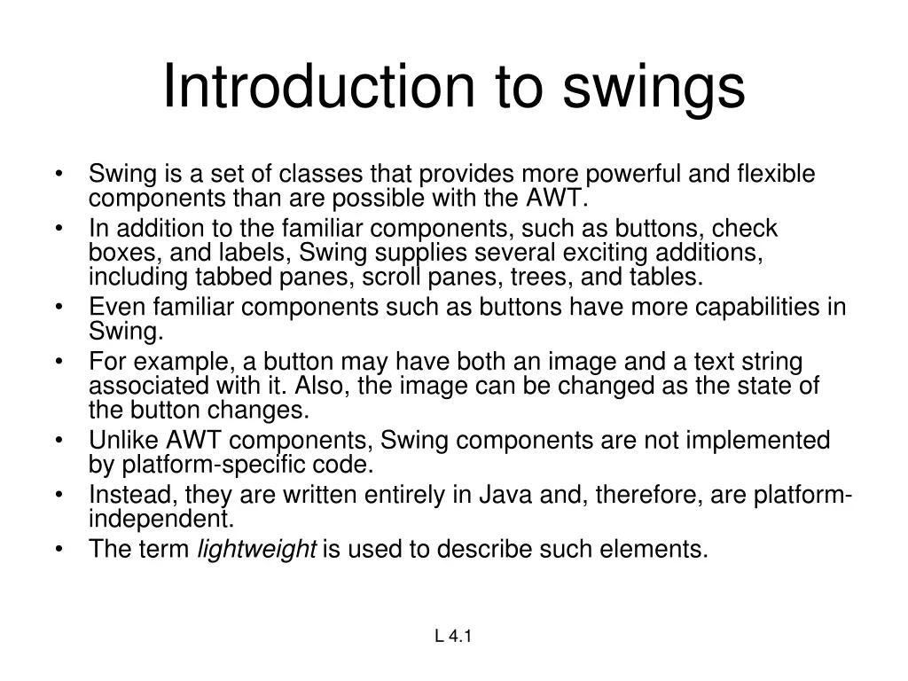introduction to swings n.w