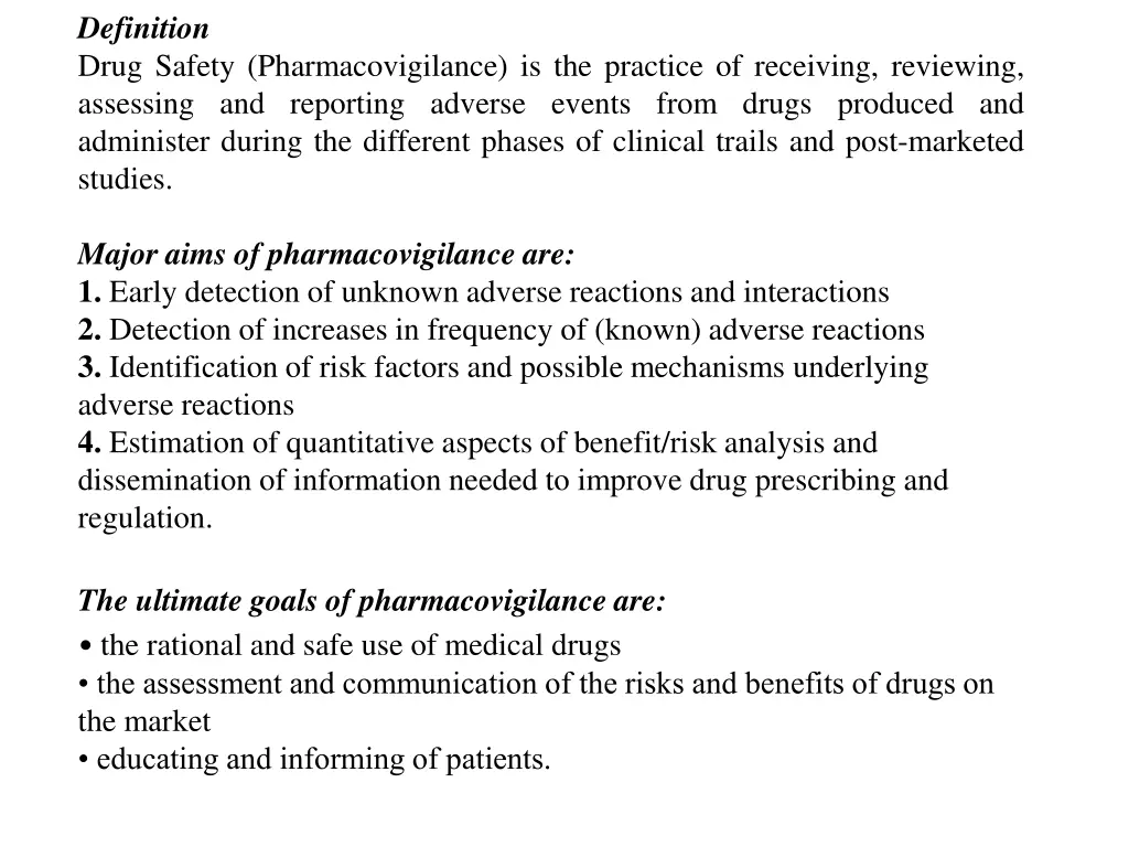 definition drug safety pharmacovigilance n.w