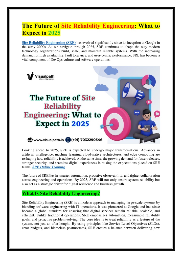 the future of site reliability engineering what n.w