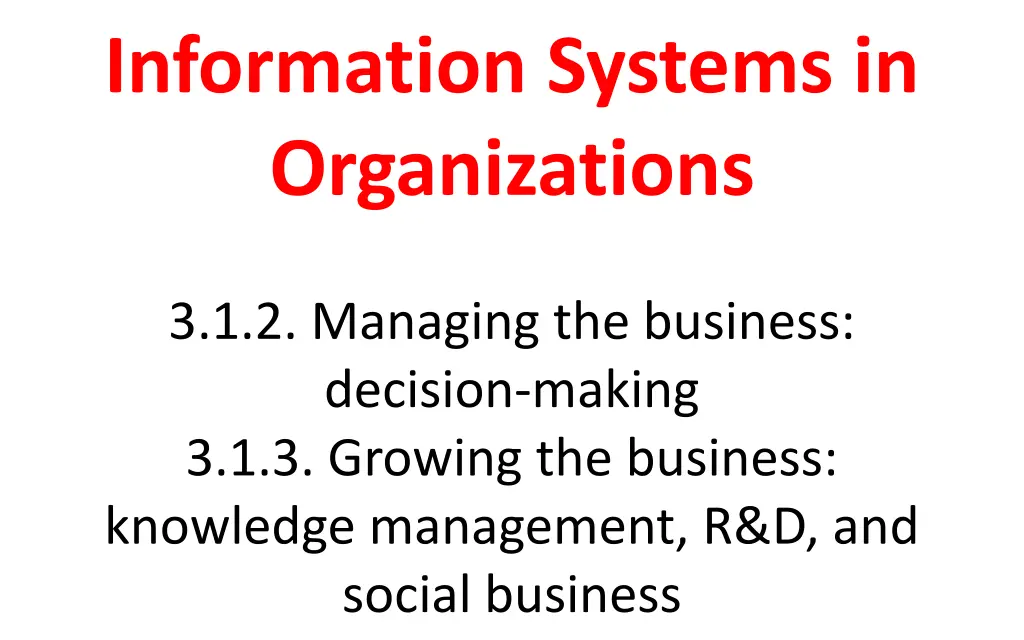 information systems in organizations n.w