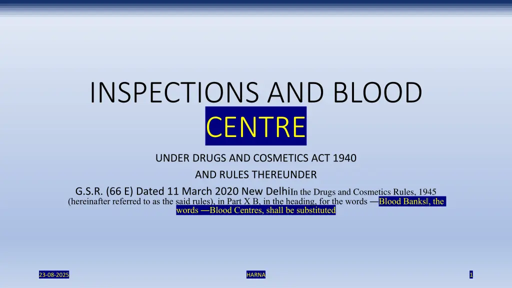 inspections and blood centre n.w