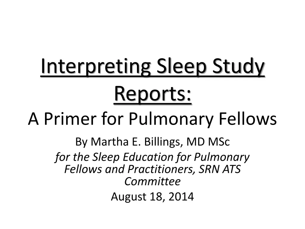 interpreting sleep study reports a primer n.w
